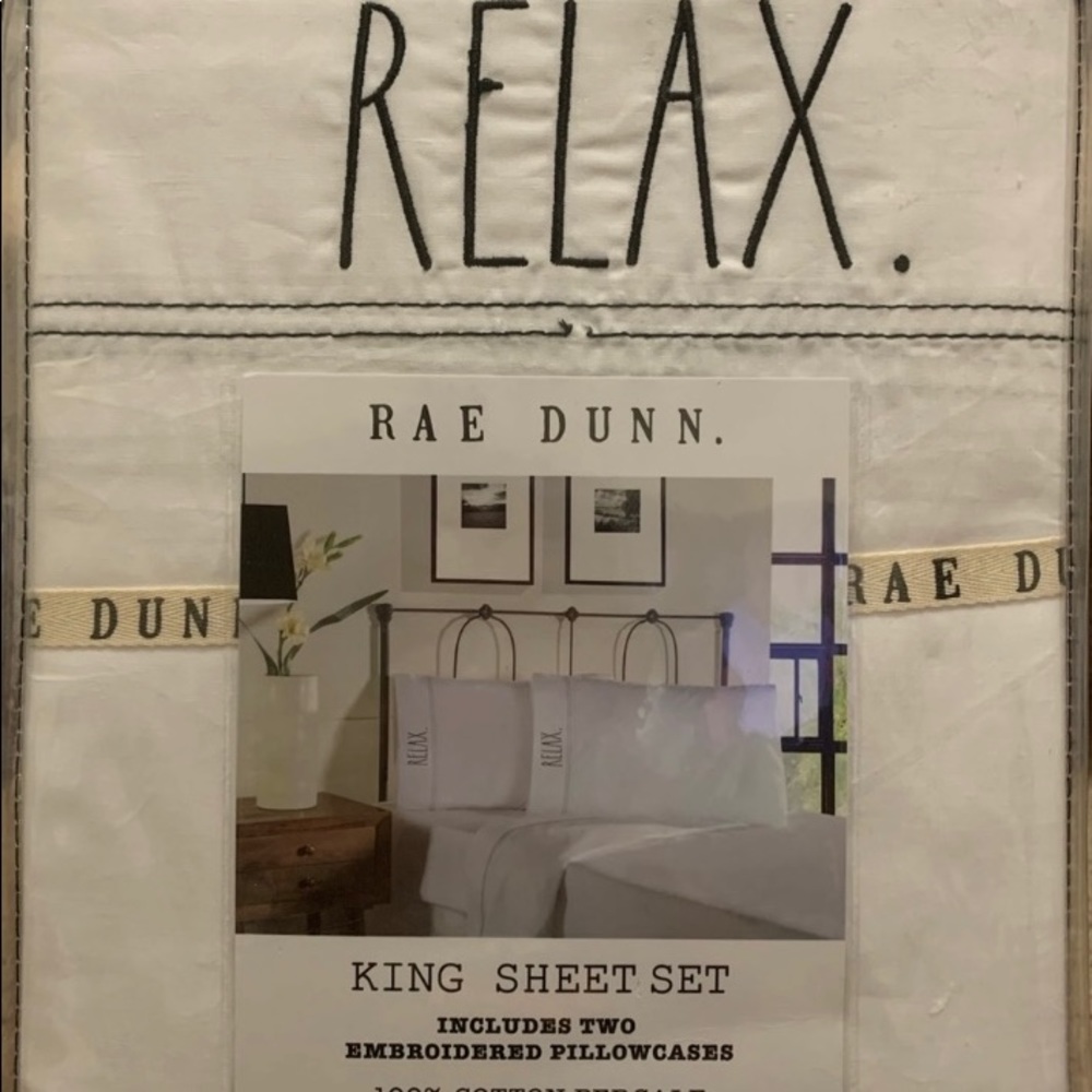 Rae Dunn “RELAX” King Size Sheets